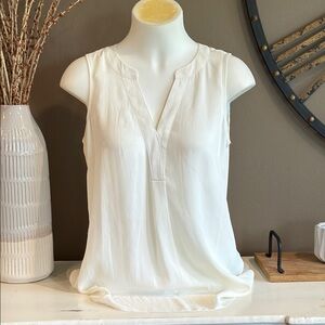 ZAC & RACHEL Ivory Sleeveless Mandarin Collar Pleated Tunic Top Size Medium